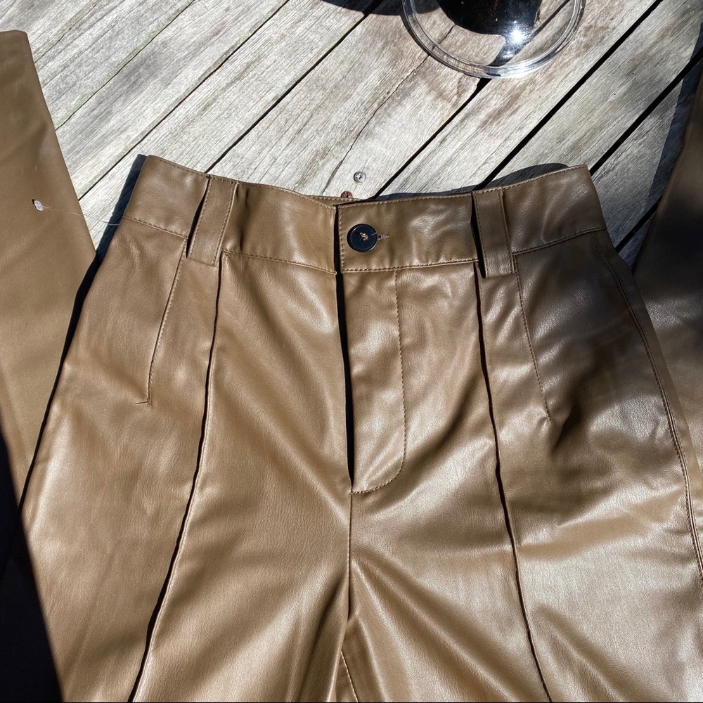 🍂 ZARA ASH BROWN FAUX LEATHER FULL LENGTH STRAIGHT LEG HIGH WAIST PANTS! - Picture 8 of 16